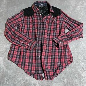 Shyanne Pearl Snap Shirt Womens XXL Plaid Western Roll Tab Sleeves Tunic Cowgirl